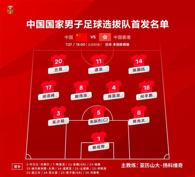 开云娱乐-国足VS中国香港：朱辰杰领衔 徐浩峰蒋圣龙首发